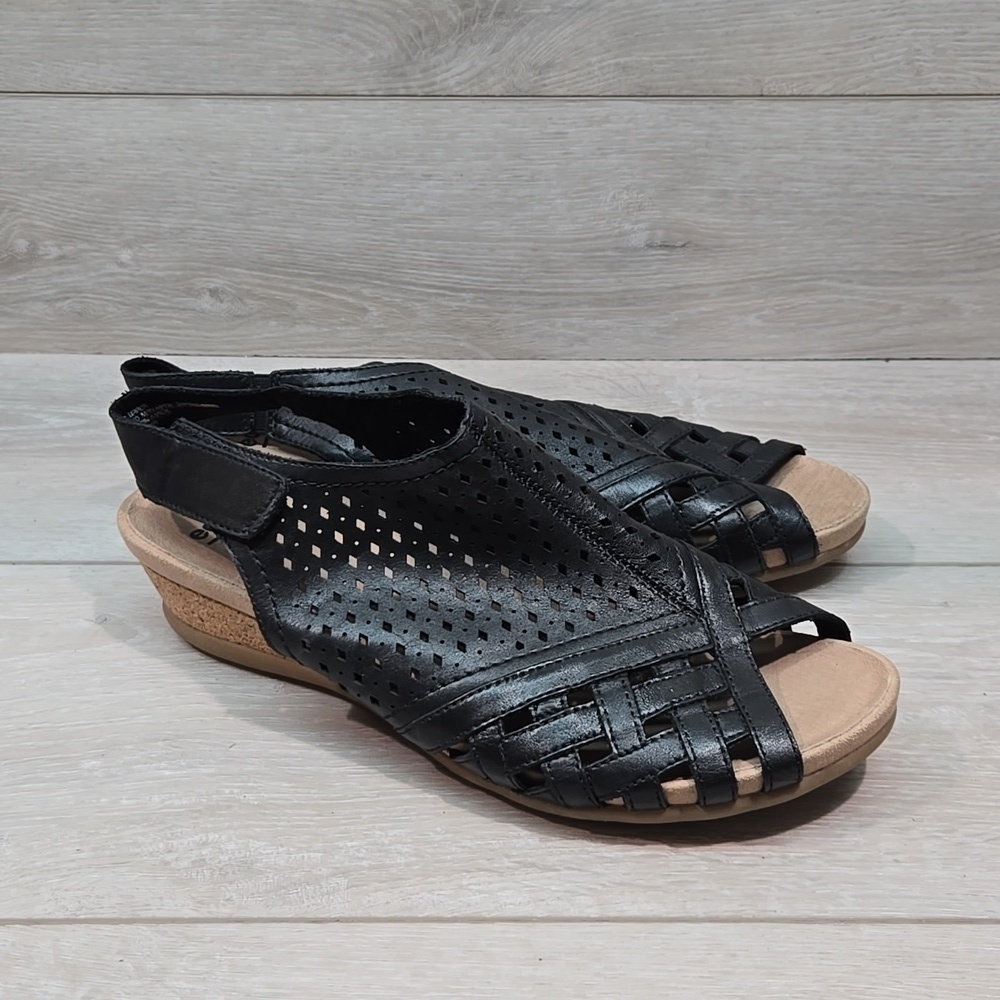 Earth Women Leather Pisa Galli Open Toe Wedge Sandals shoes sz 11M
